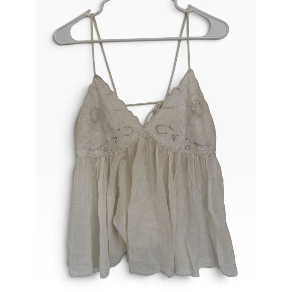 Free People Vintage Boho Embroidered Camisole Top S Ivory White Y2K